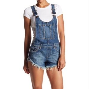 Free People Distressed Denim Short Overalls